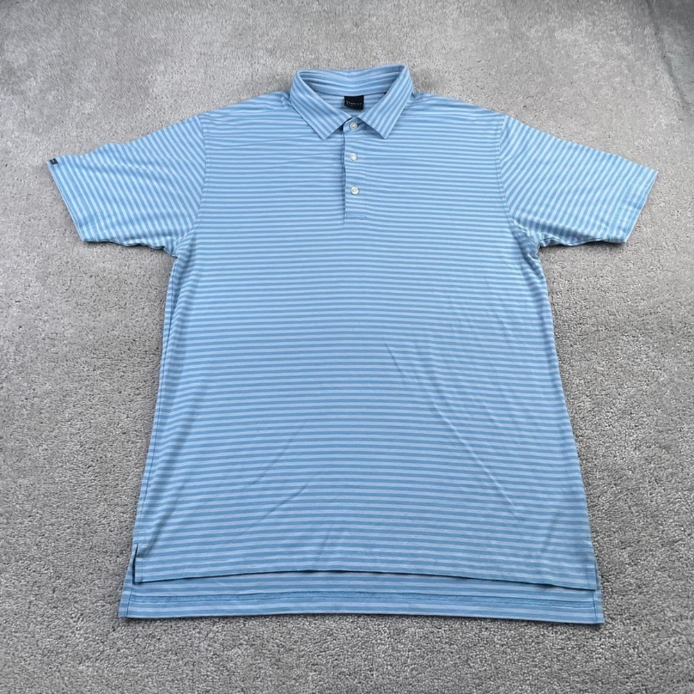 Dunning Golf Polo Shirt Mens Large Blue Stripes Performance Coolmax Stretch